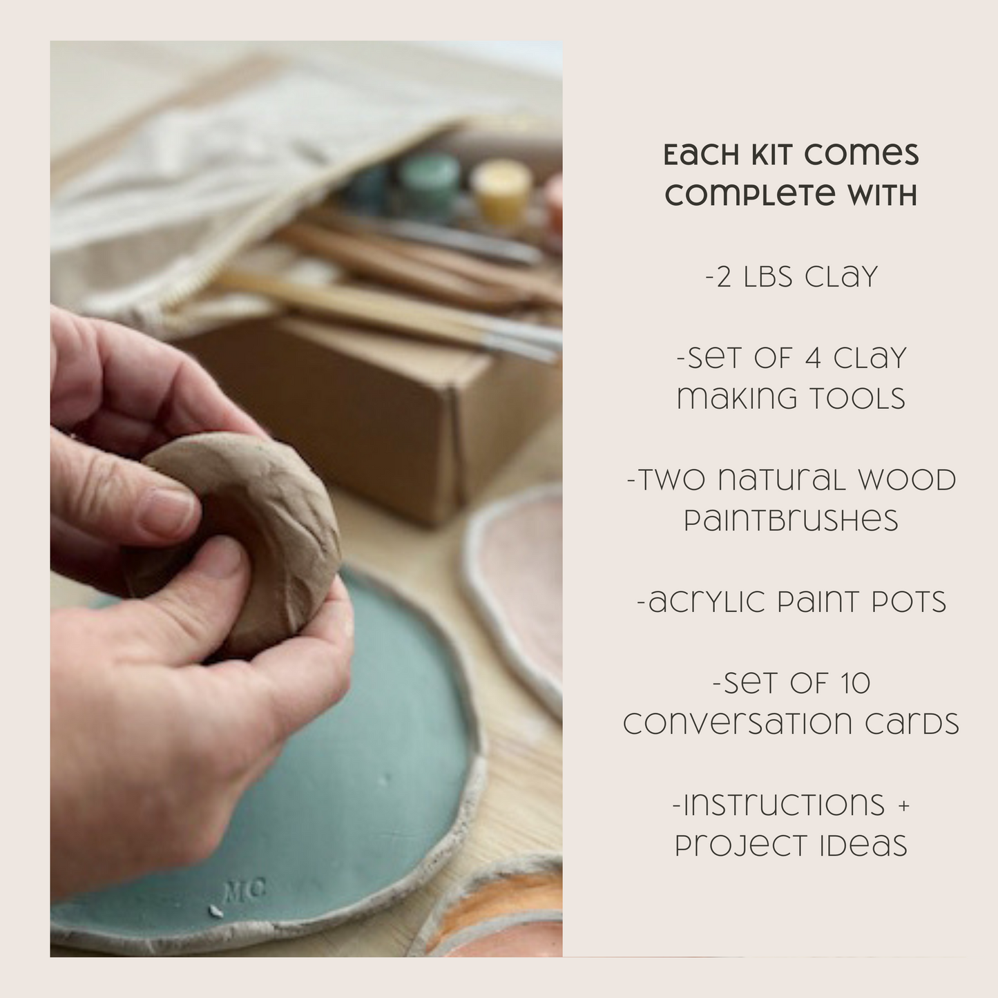 Clay kit contents with photo of clay kit. 