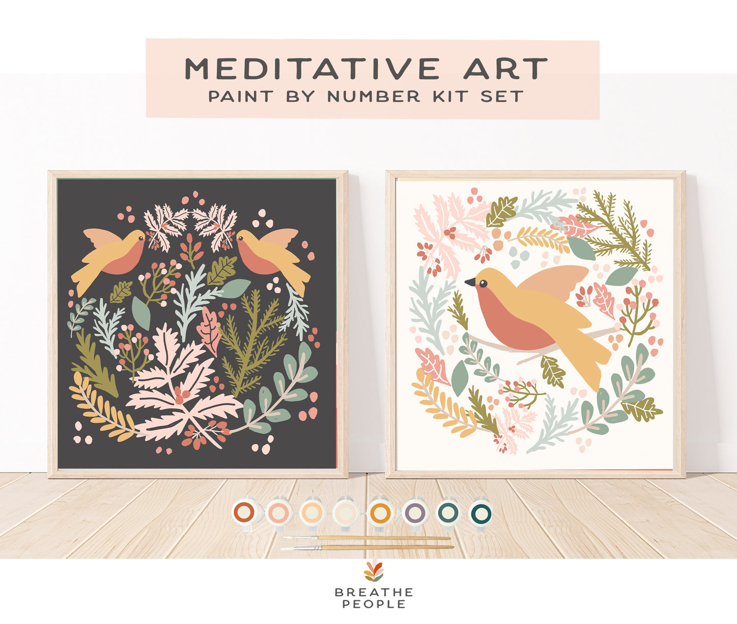 A Holiday Spirit Set Meditative Art Paint by Numbers Set of 2 8x8" Prints