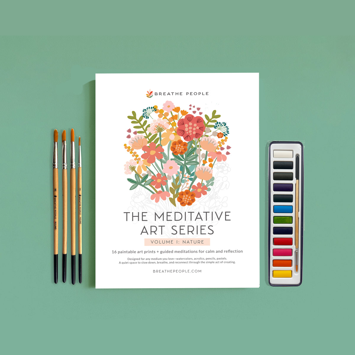Meditative Art Book Gift Set: Watercolors & Brushes