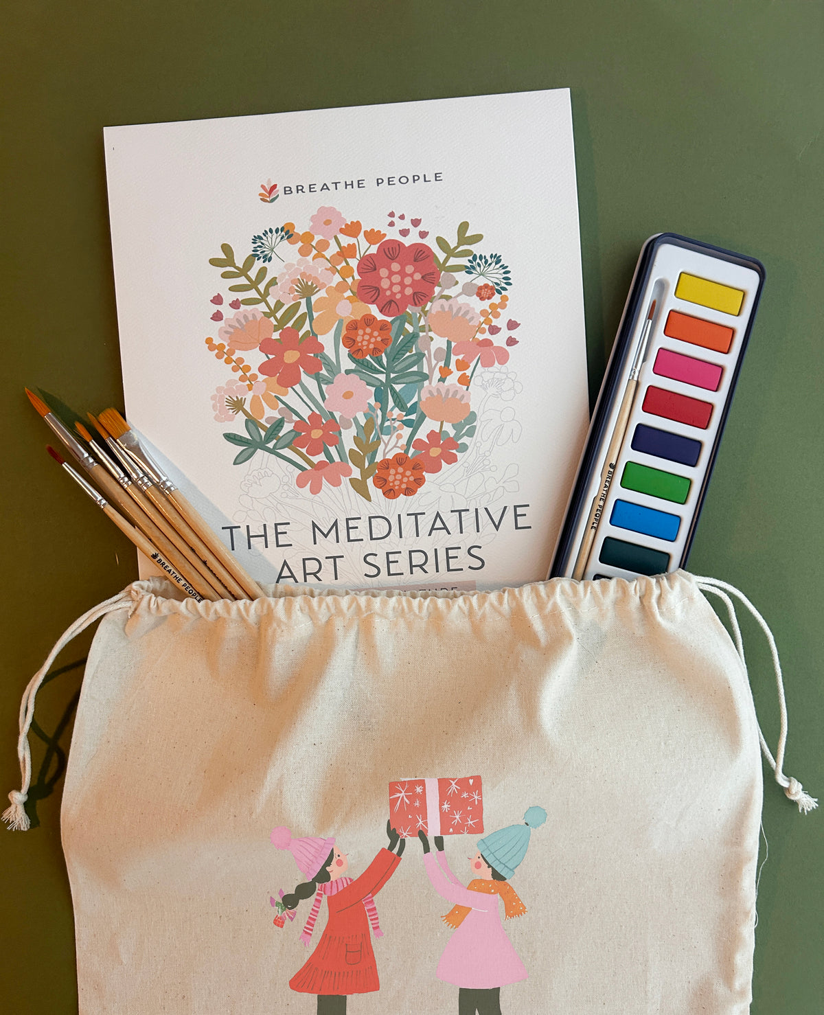 Meditative Art Book Gift Set: Watercolors & Brushes