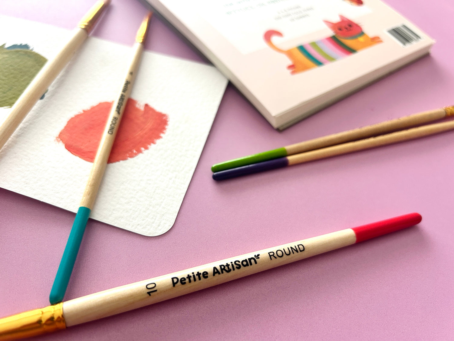 Five wood watercolor brushes sized and built for kid hands