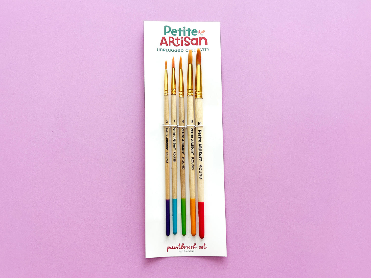 Five wood watercolor brushes sized and built for kid hands