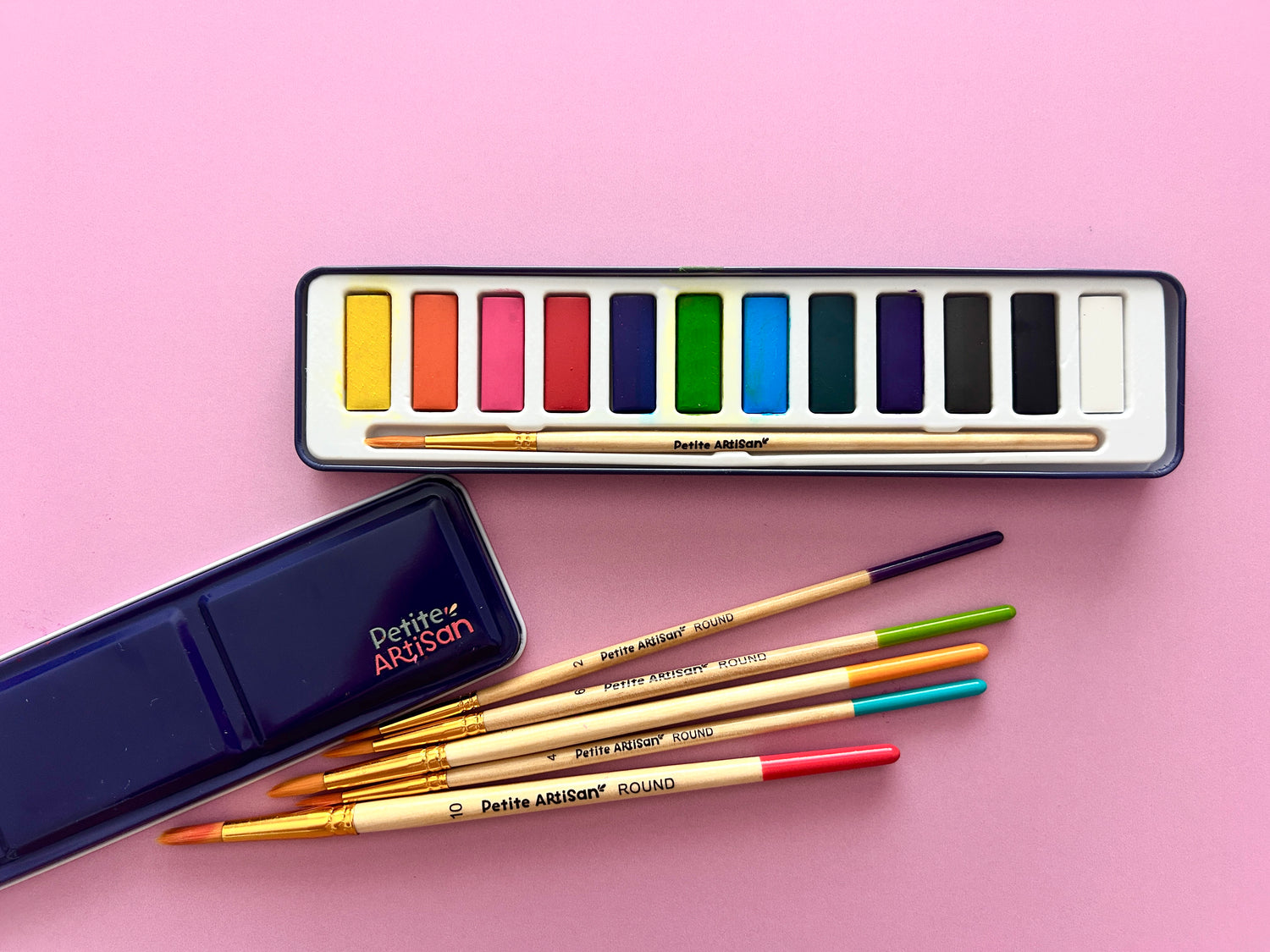 Five wood watercolor brushes sized and built for kid hands