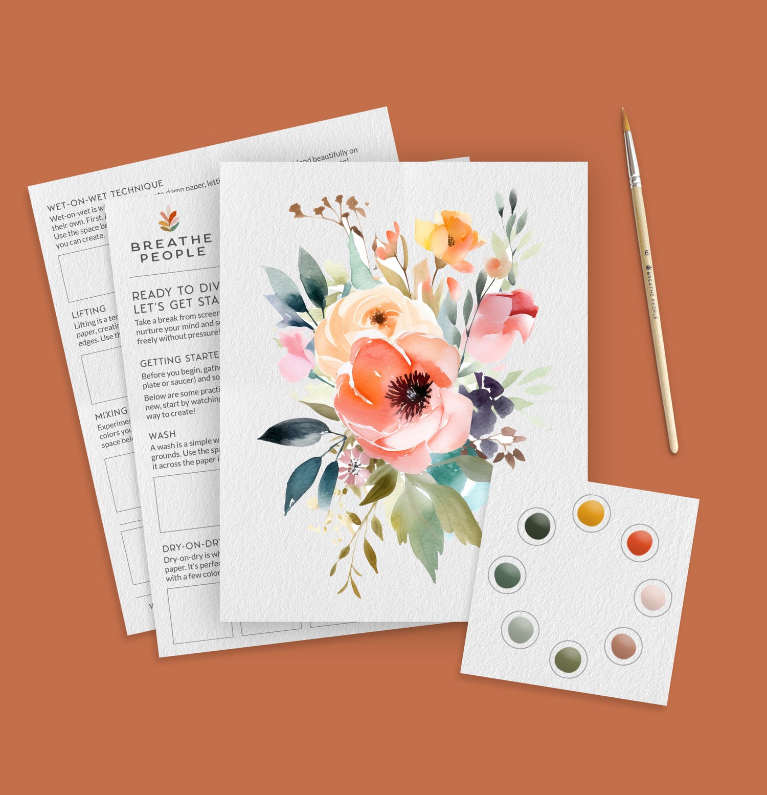 Brilliant Bouquet Watercolor Paint Set, Beginner Kit with Practice Sheets