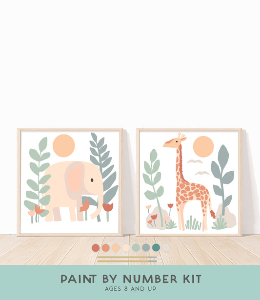 Elephant and Giraffe Paint by Number Kit