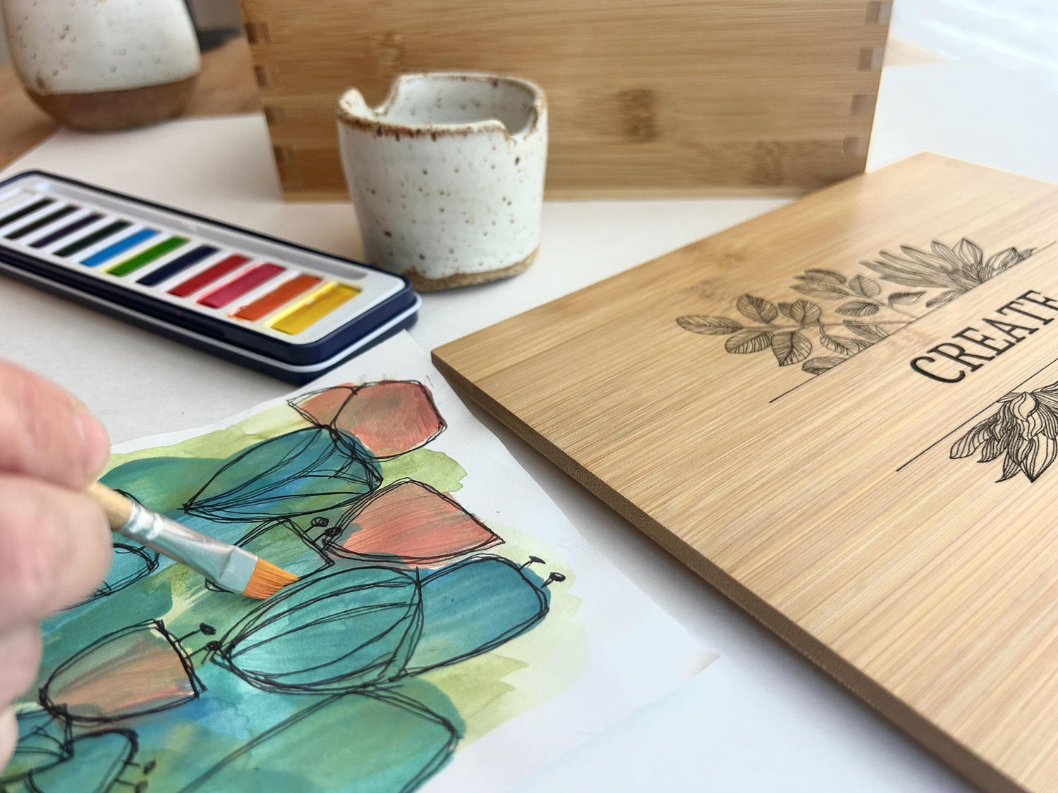 Handcrafted Bamboo Artist Box with Magnetic Lid