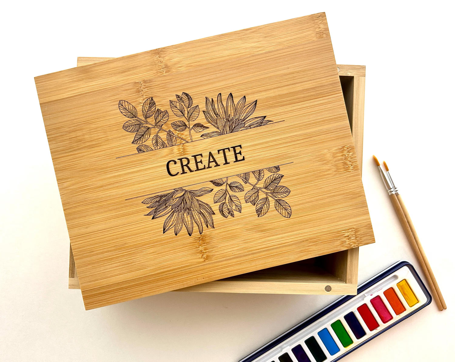 Handcrafted Bamboo Artist Box with Magnetic Lid