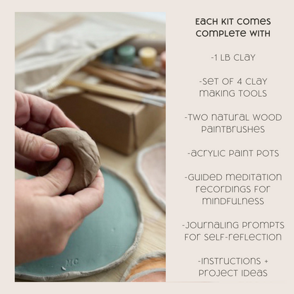 Clay kit contents including clay, tools, paints and more!