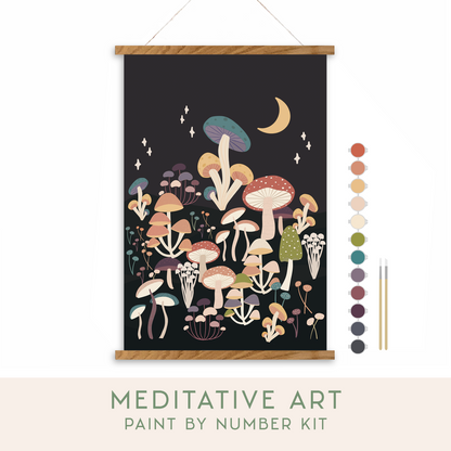 Night Mushrooms Meditative Art PBN Kit