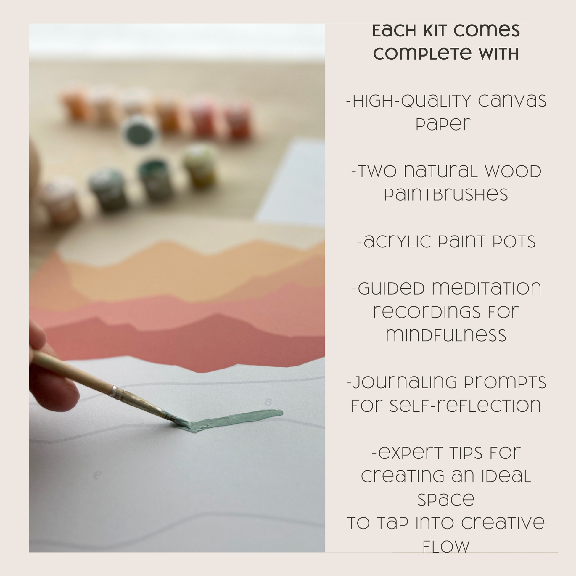 paint kit contents with paintbrushes and meditations. 