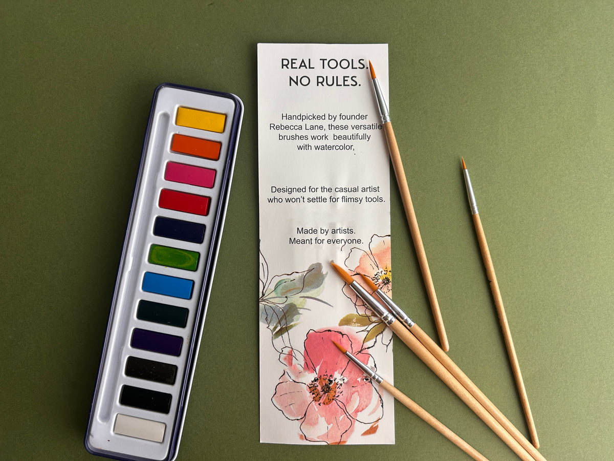 Round Watercolor Brush Set for Adults, 5 Brushes Sizes 0-8