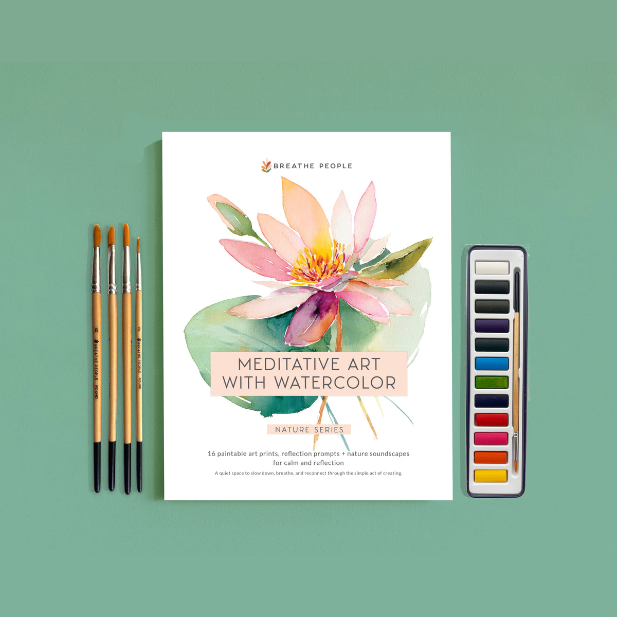 Meditative Watercolor Art Book Gift Set: Paints & Brushes